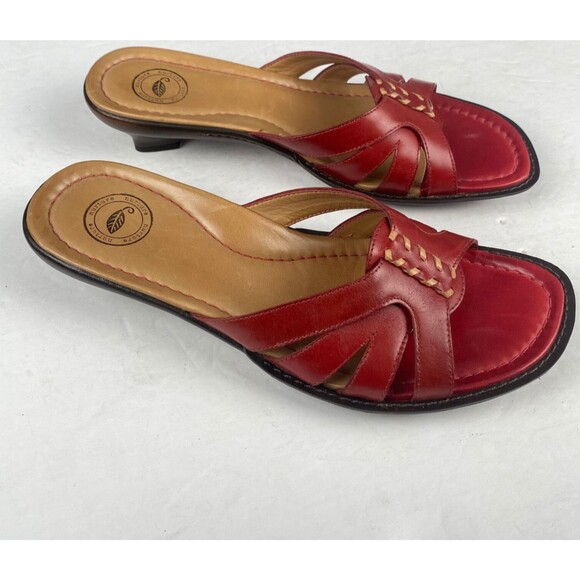 Nurture Women's size 9 M Red Leather Slip-On Sandals Open Toe low top. - Picture 11 of 15